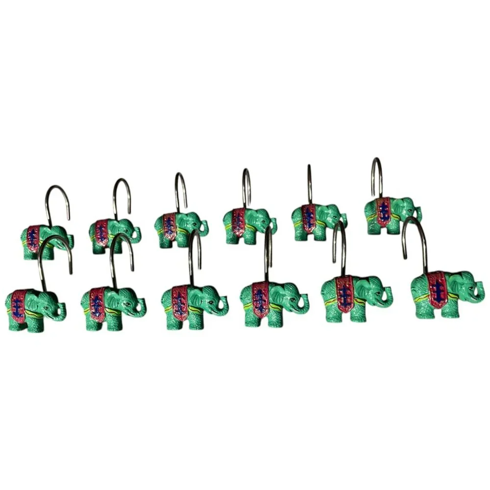 Set of 12 Green Elephant with Blankets Shower Hooks‎